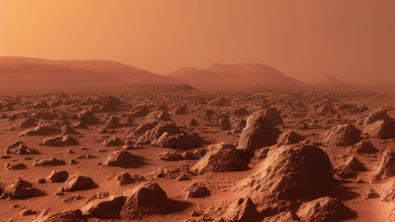 Illustration of a rocky red desert landscape like the surface of Mars